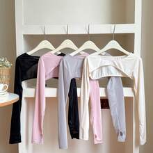 2pcs Summer Versatile Solid Color Shoulder Sleeve Covers, Comfortable Fitted Short Bolero Fake Collar, Office Wear Or Campus Style Fashionable Elegant Sleeve Collar, Black, Long Sleeve, Suitable For Daily Wear - Raglan Sleeve Two-pack - View 5