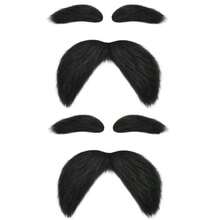 2 Packs Self-Adhesive Mustaches And Eyebrows Funny Costume Accessories For Cosplay Halloween World Book Day Party - Black - View 1