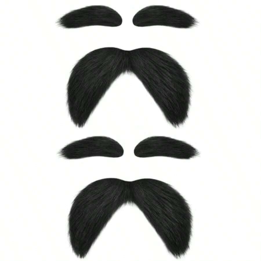 2 Packs Self-Adhesive Mustaches And Eyebrows Funny Costume Accessories For Cosplay Halloween World Book Day Party - Black - View 1