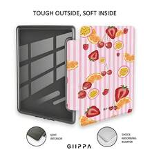GIIPPA 1 Stück süße rosa gestreifte gemischte Fruchtmuster Kindle Schutzhülle, mit verstellbarem Handriemen, magnetischer Auto-Schlaf-/Aufwachfunktion, stoßfeste E-Reader Hülle, inklusive Markenaufkleber, leichte Smart-Hülle, geeignet für Mädchen, Buchliebhaber, Valentinstag, Muttertag, Geburtstag, Abschluss und Sommerurlaubsgeschenke, kompatibel mit Kindle Paperwhite 10th 2018/11th 2021/12th 2024, Colorsoft/Kids/Signature Edition, Kindle 10th 2019/11th 2022/11th 2024 - Verschiedenfarbig - Übersicht 3