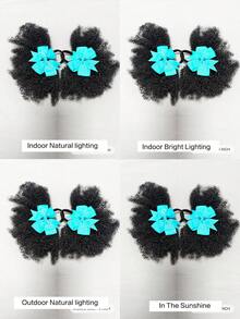2PCS African Small Curls With Bubble Hair And Ponytail Wig With Bow For Children - 自然黑 - 查看 7