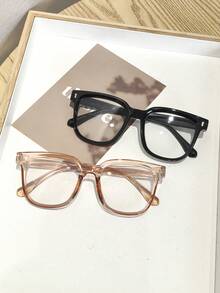 2 pièces Lunettes pour femmes en matériau PC, monture épaisse vintage unie, pour réunions d'affaires, rendez-vous décontractés, printemps et automne - Multicolore - Voir 3