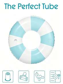 1pc Blue Handle Transparent Thickened Inflatable Swim Ring, White And Blue Buoyancy Pool Float, Cute Photo Prop, Suitable For Adult Women, Summer Beach Pool Outdoor Essential Accessory, Swim Ring, Beach Essential - Multicolor - View 9