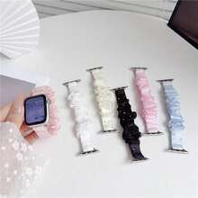 Adjustable Elastic Mesh Scrunchie Bracelet With Rhinestones Comfort Wrist Band For Apple Watch 38 42 46 49mm - E - 查看 2