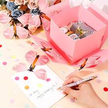 1pc Macaron Color Butterfly Explosion Surprise Box, Elegant Reusable Paper, Includes 1 Set Of Double Layer Box, 5 Butterflies, 1 Greeting Card, 2 Ribbons, 1 Pack Of Colored Pens, 2 DIY Stickers, 1 Pack Of Colorful Butterflies, Suitable For Any Age, Christmas, Birthday, Party, Graduation Ceremony, Birthday Party, Etc. - View 6