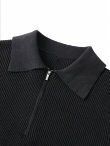 Men's Autumn/Winter Minimalist Solid Color Fashion Casual Half-Zip Collar Long Sleeve Sweater - Black - View 6