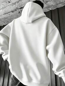 Men's Autumn/Winter Casual Fashion Daily Versatile Minimalist Print Kangaroo Pocket Drawstring Hooded Sweatshirt - White - View 2