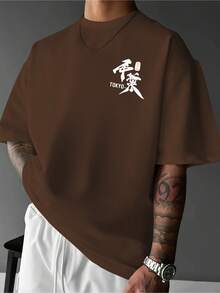 Men's Anime Pattern Printed Short Sleeve Shirt T Shirt,Printed With A Lonely Anime Warrior Pattern,Hand-Drawn Text Pattern - 黑色 - 查看 8