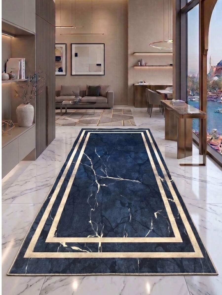 Heza Home Runner Rug, Non Slip Rug, Washable Kitchen Rug, Boho Hallway Rug, Entryway Carpet, Modern Rug - Navy Blue - View 1