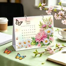 1pc 5D DIY-2027 Diamond Painting Desktop Calendar, Floral Pattern Theme Creative Design Paper Home Decor Double-Sided Desktop Calendar, Creative Handmade, Suitable For Home Study, Office And Desktop Decoration, Perfect For Women, Ideal Holiday And New Year Gift For Colleagues, Friends And Family - WTL004-flower 1 - View 5