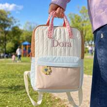 1 pieza Mochila linda personalizable con nombre bordado, multifuncional adecuada para la escuela, ligera de gran capacidad, viajes y ocio, regalo de vacaciones y cumpleaños para amigos, regreso a la escuela - Multicolor - Ver 7