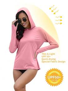 Women's UPF 50+ Sunscreen Hoodie SPF Shirt Long-Sleeve T-Shirt Hiking Fishing Outdoor Fitness Running Shirt Lightweight Hoodie - Baby Pink - View 1