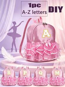 1件尼龍拉鍊 A-Z 26字母時尚蕾絲舞蹈包，芭蕾舞包，拉丁舞練習背包，適合日常使用（隨機拉鍊）（DIY字母貼紙） - 粉色 - 查看 1