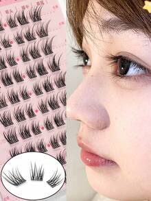 60 Clusters Natural Cartoon Style False Eyelashes, C Curl, Baby Curl Cartoon Eyelashes, Lively And Natural, Mixed Length 9-13mm, Thickness 0.07mm, Suitable For Beginners, DIY Eyelashes, Cluster False Eyelashes, Segmented Eyelashes - C - View 1