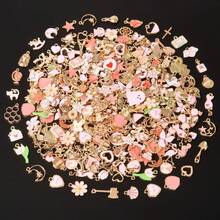 10/20/30/50/80/100pcs Assorted Minimalist Pink Enamel + Gold Alloy Random Mix Heart, Pentagram, Elephant, Leaf Charms Pendants, Suitable For Bag Decoration, Handmade DIY Jewelry Making Necklace Bracelet Earrings Accessories - Pink+Gold - View 11