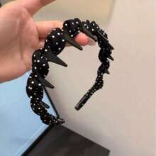 1pc Vintage Black Polka Dot Headband, Increases Top Height, Shapes Face, Non-Slip Design With Teeth, Stays In Place, Suitable For Women's Daily Commute, Creates Voluminous Look, Essential Multi-Function Hair Accessory For Slouchy People, Can Fix Loose Hair - Multicolor - View 4