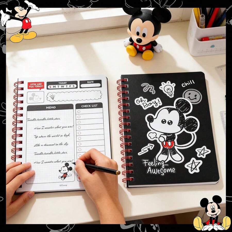 Miniso دفتر ملاحظات مينيسو ديزاينز ديزني ميكي ماوس متعدد الأغراض بحجم A5 مع ملصقات لطيفة، هدية مثالية للمدرسة والمكتب للأطفال والكبار. - ميكي - مشاهدة 1