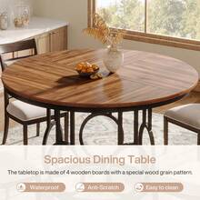 LITTLE TREE 47-Inch Round Dining Table, Wood Kitchen Table With Sturdy Metal Base For 4-6 People, Large Circle Dinner Table For Dining Room, Kitchen, Living Room (Brown & Black, Only Desk) - Brown & Black - View 5