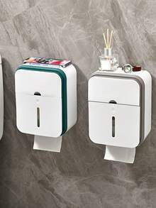 1pc/2pcs/3pcs Mixed Set (Tissue Box Main Product + Transparent Sticker Accessories) Large Capacity Wall-Mounted Drill-Free Tissue Box, Waterproof Drawer Storage Box, Suitable For Toilet Paper, Ideal Bathroom Decor Choice, Toilet Paper Holder, Bathroom Accessories, Toilet Paper Rack, Bathroom Shelf, Tissue Box, Bathroom Decoration - Multicolor Random - View 9