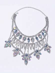 Luxury Personalized Bling Rhinestone Exaggerated Rhinestone Statement Necklace Bridal Wedding Jewelry - Multicolor - View 3