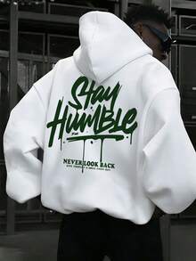 Stay Humble Graffiti Letter Loose Fit Hoodie Sweatshirt Men Spring Autumn Pure White Street Casual Pullover - White - View 2