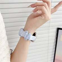 Adjustable Elastic Mesh Scrunchie Bracelet With Rhinestones Comfort Wrist Band For Apple Watch 38 42 46 49mm - E - 查看 7