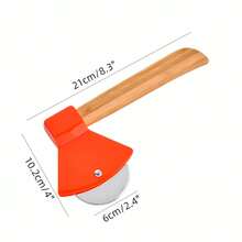 Un coltello per pizza in acciaio inossidabile con manico in legno, un coltello per pizza a forma di ascia, un coltello per pizza da forno, un coltello rotondo per torte, un divisore per alimenti e utensili da cucina. - ascia - Visualizzare 2