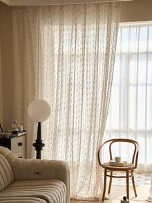1pc Retro-Style Linen Transparent Curtain With Rainbow Candy Beans - Rod Pocket Design, Easy To Hang, Perfect For Bedroom, Living Room, Office Decoration (Fabric Weight 160g Per Square Meter) - Multicolor - View 3