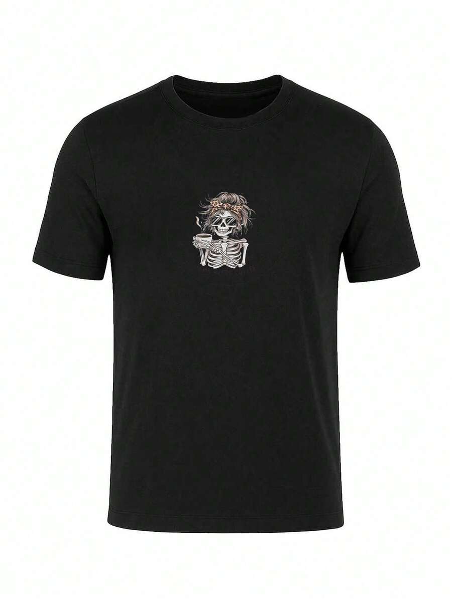 Men Minimal Chest Print T-Shirt Soft Cotton Tee - 黑色 - 查看 1