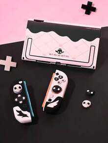 GeekShare Sweetheart Skull Switch 2 Protective Case Set, Black & Pink Color Scheme, PC Hard Back Plate With Silicone Joystick Caps, Includes 2 Anti-Slip Joystick Caps - View 3