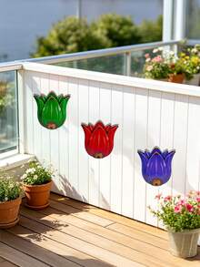 3 Pcs Vintage Distressed Metal Tulip Flower Wall Decor, Colorful Floral Wall Ornaments, Weatherproof Outdoor Wall Artwork, Farmhouse-Style Hanging Decorations For Courtyards, Patios And Garden Fences, Wall Hangings For Indoor Living Rooms & Entryways - Vintage Tulip Wall Decor - View 2