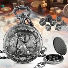Mini Metal D&D Dice Set 7Pcs Polyhedral Dice With Border Dragon Pattern Pocket Watch Shell Case Portable Role Playing Board Game Tabletop Game Accessories Dark Silver - Dark Silver - View 8