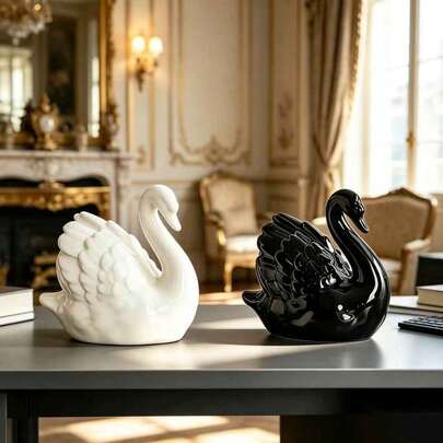 1pc Nordic Swan Couple Figurine, Home Living Room Swan Decor Ornament, Garden Yard Decorative Figurine