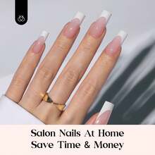 Beetles 160Pcs Pink French Tip Press On Nails, Long Square Full Cover Nail Tips, Reusable Fake Nails, 16 Sizes DIY Salon Manicure - 160Pcs Pink Long Square - 查看 3