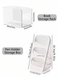 1/2pcs Desktop Storage Set, Bookend & 3-Tier Pen Holder, Adjustable Transparent PET Desktop Organizer, Space-Saving Stationery Storage, Suitable For Office, Home, School Study Room - Multicolor - View 3