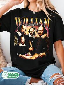 Vintage William T-Shirt, Dark Academia Tee, 90's Retro Bootleg Graphic Tee, Romeo And Juliet Merchandise, Gift For Romeo And Juliet Lovers. - 黑色 - 查看 1