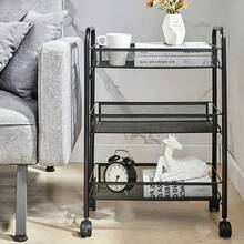 1PC 3-Tier Storage Trolley Cart On Wheels Kitchen Bathroom Laundry Narrow Space Rack Bathroom Decor Summer Black - Black - View 3