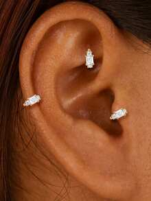 EleRunis 1PC 925 Sterling Silver Classic Diamond Cubic Zirconia Rook Conch Hoop Earrings 18K Gold Plated Upper Ear Cartilage Helix For Women Daily Wear Party - Gold - View 4