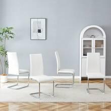 Modern, Minimalist Dining Chair Set (Set Of 2) / Dining Chairs With PU Upholstery / Easy Assembly, Load Capacity Up To 150 Kg, / Suitable For Dining Rooms, Kitchens And Living Rooms - White + Silver (2 Pieces) - View 6