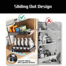 Under Sink Storage Rack, 2-Tier Bathroom Cabinet Organizer With Hooks, Multi-Purpose Storage Basket Shelf, Storage Rack, Home Storage Rack, Suitable For Kitchen, Living Room, Bedroom, Office, Commercial Restroom And Bathroom, Multi-Functional Storage Basket - View 10