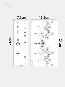 4pcs/2pcs/1pc Y2K Large Spine & Floral Temporary Tattoo Stickers, Waist & Abdomen Fake Tattoos, Waterproof Sweat-Proof Realistic Back Tattoos, Floral Spine Line Tattoo Stickers For Women, Matte Texture, Summer Bikini Style Floral Waist Spine Back Temporary Tattoos, Exquisite Dotted Plant Long Strip Waterproof Realistic Tattoo Stickers, Suitable For Vacation Beach Christmas & Music Festival - Black - View 9