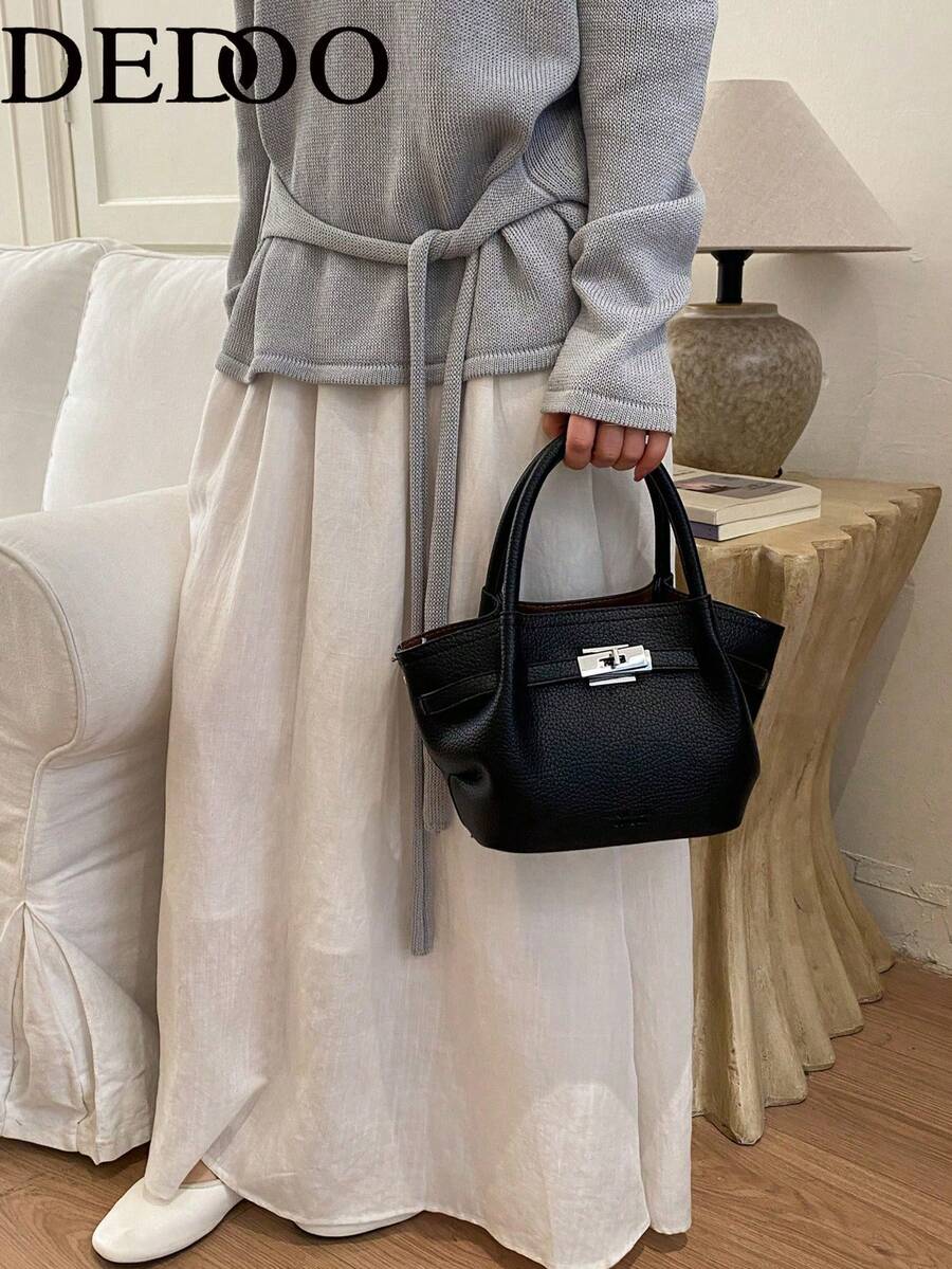 Dedoo 欧美时尚设计搭扣麂皮水桶包，女士秋冬购物、通勤、派对礼品手提包