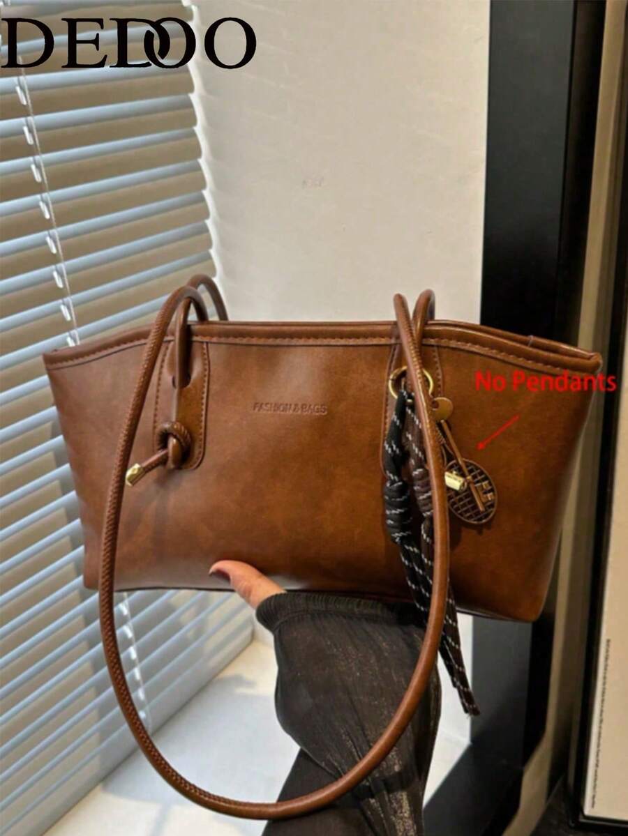Dedoo 1pc New Coffee Color Bowling Bag, Autumn/Winter Retro Style, Suitable For Commuting/Student Use (Pendant Not Included)
