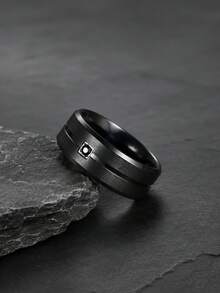 1 pieza Anillo de estilo minimalista con una sola piedra de circonita - Negro - Ver 10