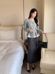 YCYC 韓式休閒通勤女款襯衫上衣 - 霧霾藍 - 查看 2