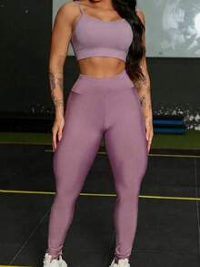 Fitness Gym Set Strappy Padded Top - Morado claro - Ver 2