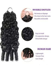 Extensions Suitable For Women & Men - Burmese Curly Knotless Invisible Crochet Bundles, Natural Black Reusable Hair For Parties, Music Festivals, Role Play, Wig For Hairstyles, Lightweight Hair - Natural Black - View 2
