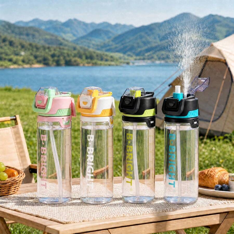 1 pieza Botella de agua deportiva para exteriores de 800ml/26oz con diseño de doble bebida, botella de agua refrescante esencial de verano, diseño de gran capacidad, hecha de material Tritan, inodora, irrompible, ligera, con asa oculta para fácil transporte, perfecta para camping, deportes al aire libre, senderismo, fútbol, baloncesto, correr, ciclismo, ejercicio, fitness, regalos de vacaciones, regalos de cumpleaños y talla grande