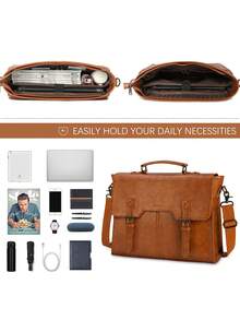 15.6 Inch Laptop Bag Men's Messenger Bag Waterproof Briefcase Computer Shoulder Bag Vintage Large Capacity Office Business Student Commuter Bag Brown - Multicolor - View 3
