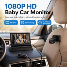 Car Mounted Baby Monitor With Adjustable Night Vision Angle, Easy Installation, Compatible With All Models,Real-Time Monitoring Of Children In The Car - Black - View 5